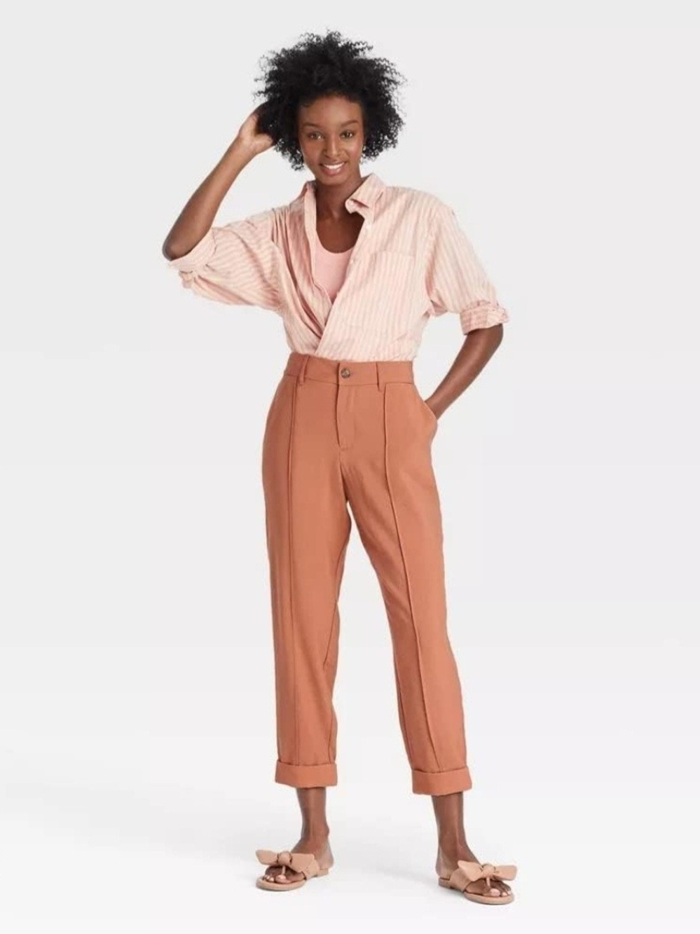 A New Day Roasted Rust-Brown Tapered Ankle Pants Sz 6 Office Career Boho Casual